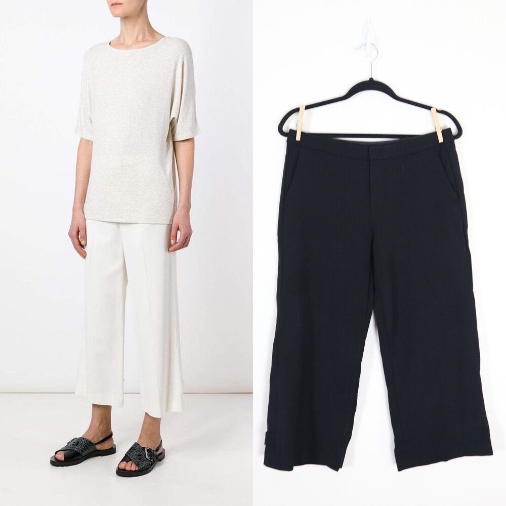 Vince Size 6 Wide Leg Tailored Culottes Button Tab Cuff Black